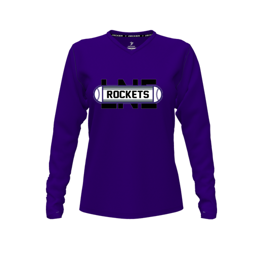 [CUS-DFW-TEES-CMF-VNK-LSL-PUR-FYXS-LOGO1] Decker Comfort T-Shirt (Female Youth XS, Purple, V Neck, Logo 1, Long Sleeve)